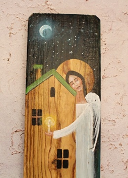 Deska Retro Anioł opiekun domu nr 3 dł.40cm x szer.12cm