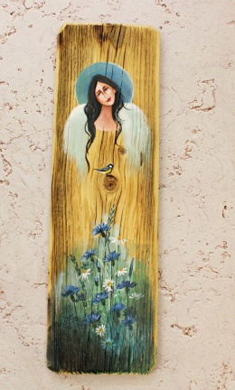 Deska Retro Anioł w chabrach dł.40cm x szer.12cm