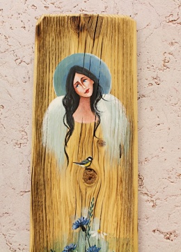 Deska Retro Anioł w chabrach dł.40cm x szer.12cm