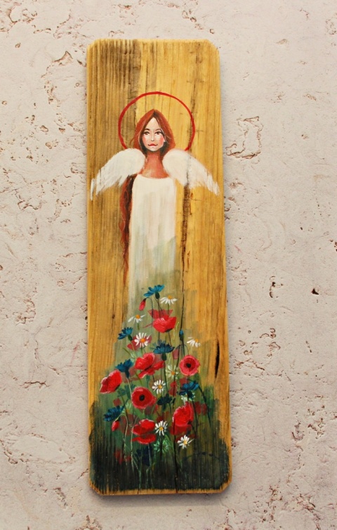Deska Retro Anioł w chabrach i makach dł. 40 cm x szer. 12 cm Deska Retro Anioł w chabrach i makach dł. 40 cm x szer. 12 cm