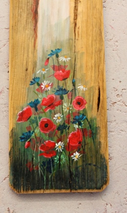 Deska Retro Anioł w chabrach i makach dł. 40 cm x szer. 12 cm