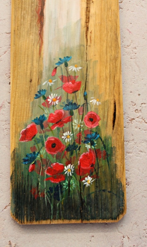 Deska Retro Anioł w chabrach i makach dł. 40 cm x szer. 12 cm Deska Retro Anioł w chabrach i makach dł. 40 cm x szer. 12 cm