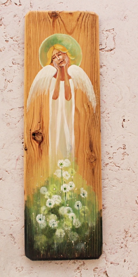 Deska Retro Anioł w dmuchawcach dł.40cm x szer. 12 cm