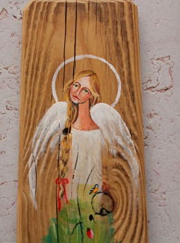 Deska Retro Anioł w makach nr 1 dł. 40 cm x szer. 12 cm