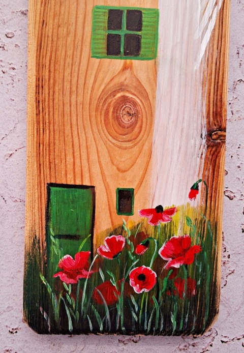 Deska Retro Anioł w makach nr 10 dł.40cm x szer.12cm