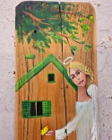 Deska Retro Anioł w makach nr 3 dł.40cm x szer.12cm