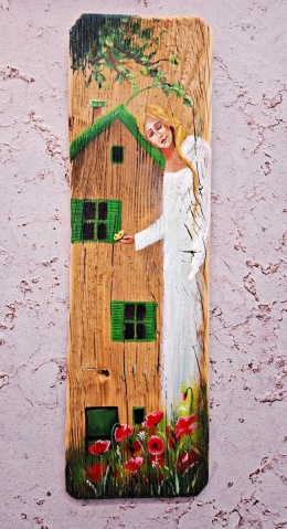 Deska Retro Anioł w makach nr 7 dł.40cmxszer.12cm