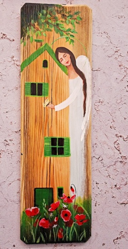 Deska Retro Anioł w makach nr 8 dł.40cm x szer.12 cm