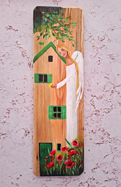 Deska Retro Anioł w makach nr 9 dł.40cm x szer.12cm