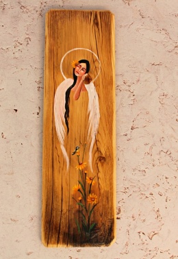 Deska Retro Anioł w rudbekiach nr 2 dł. 40 cm x szer. 12 cm