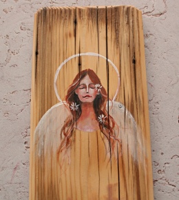 Deska Retro Anioł w złocieniach dł. 40 cm x szer. 12 cm