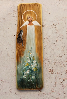 Deska Retro Anioł z kotem nr 3 dł. 40cm x 12cm