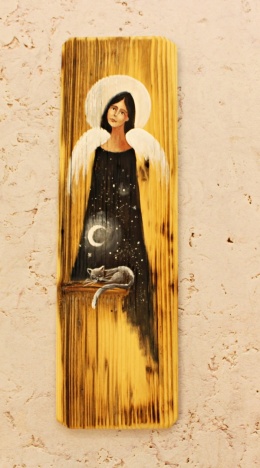 Deska Retro Anioł z kotem nr 7 dł. 40 cm x szer. 12 cm