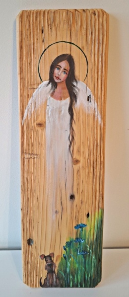 Deska Retro Anioł z pieskiem nr 2 dł.40cm x szer.12cm