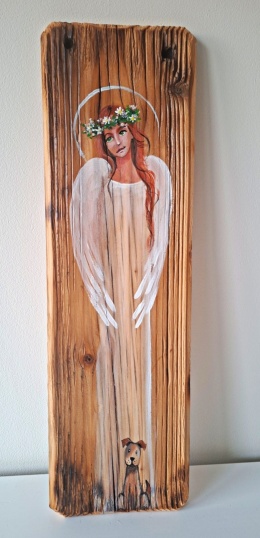 Deska Retro Anioł z pieskiem nr 3 dł.40cm x szer.12cm