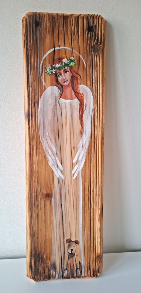 Deska Retro Anioł z pieskiem nr 3 dł.40cm x szer.12cm