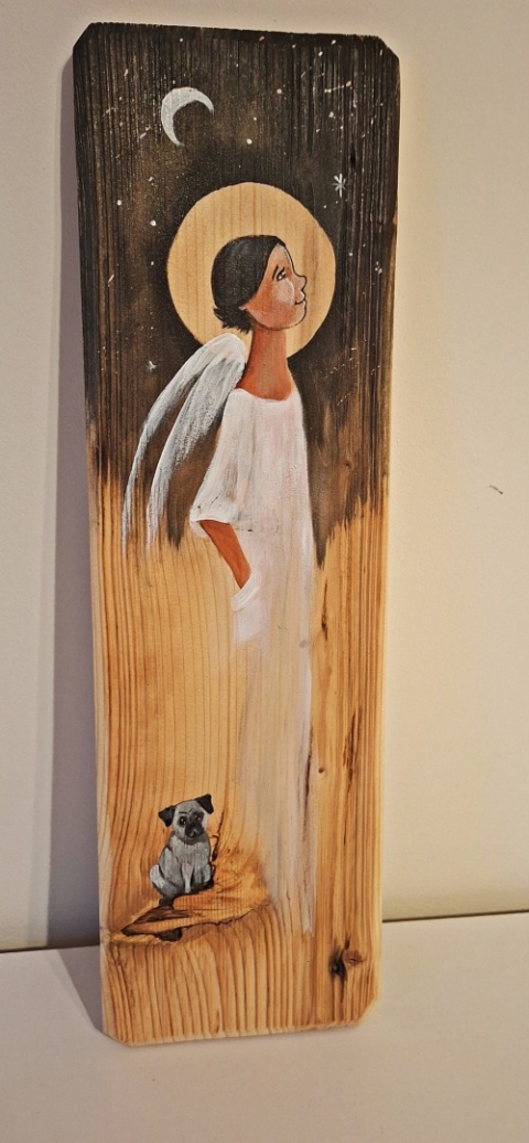 Deska Retro Anioł z pieskiem nr 4 dł.40cm x szer.12cm