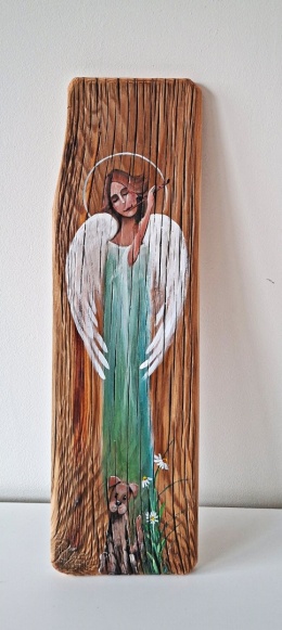 Deska Retro Anioł z pieskiem nr 5 dł.40 cm x szer.12cm