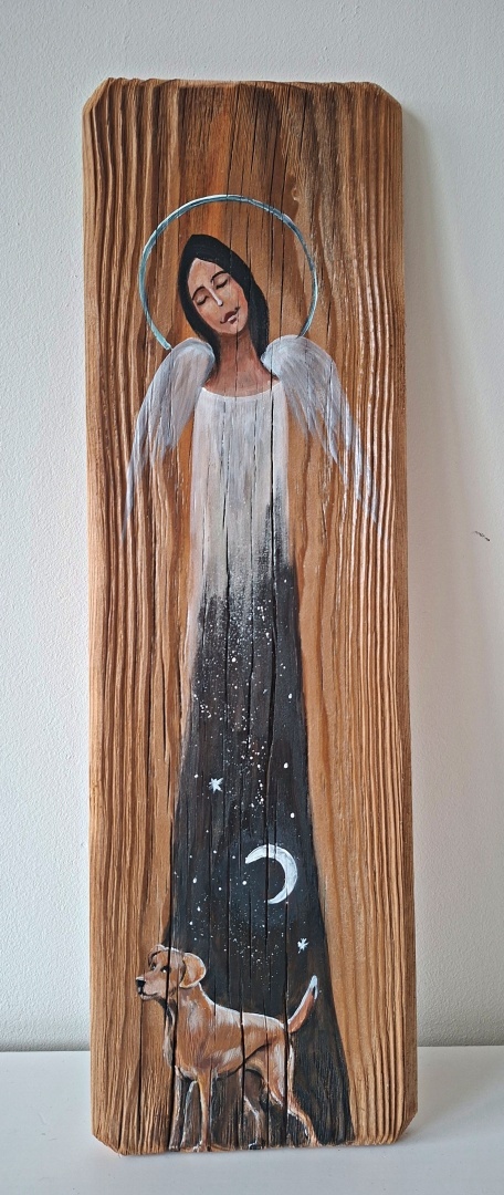 Deska Retro Anioł z pieskiem nr 6 dł.40cm x szer.12cm