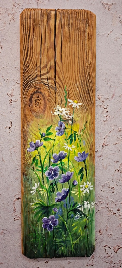 Obraz na desce kwiaty nr 3 dł.40cmxszer.12cm