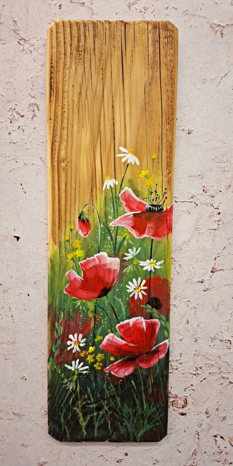 Obraz na desce kwiaty nr 4 dł.40cmxszer.12cm